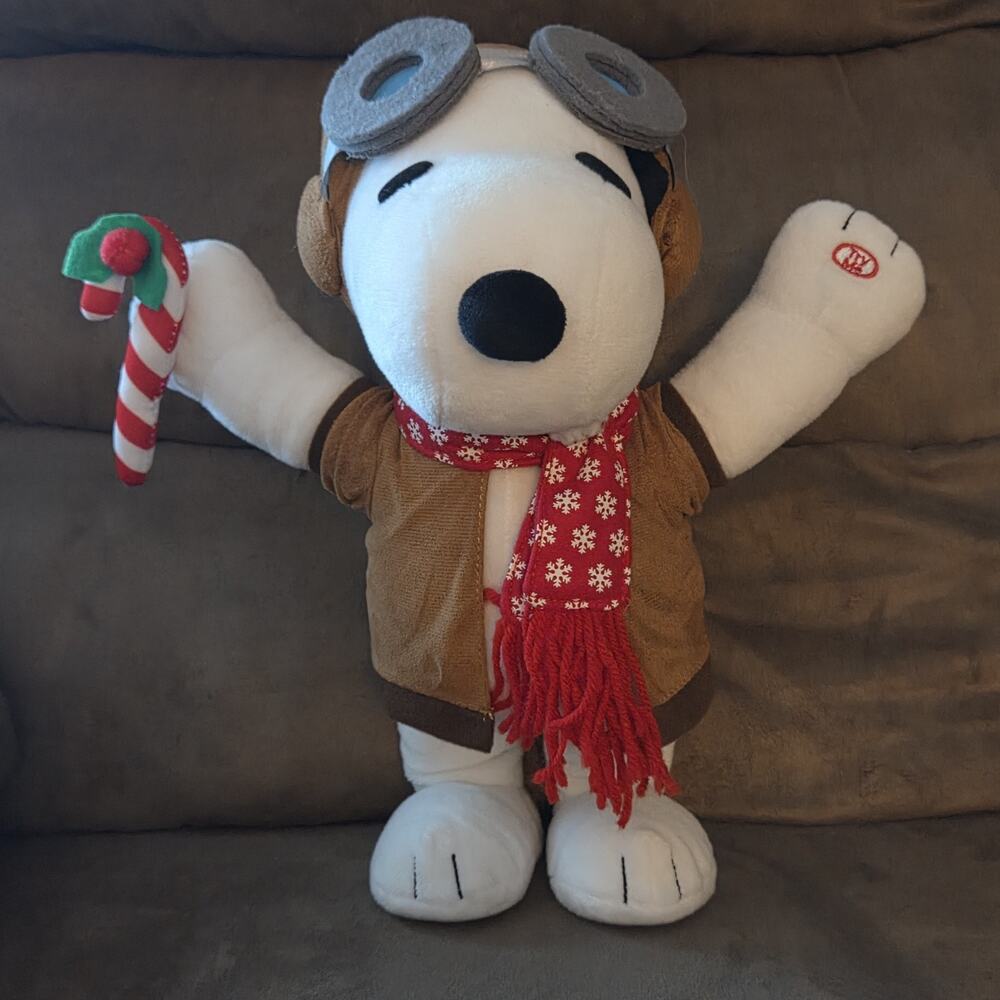 Gemmy Peanuts Snoopy Flying Ace Aviator Animated Musical Plush 12 Inch Christmas